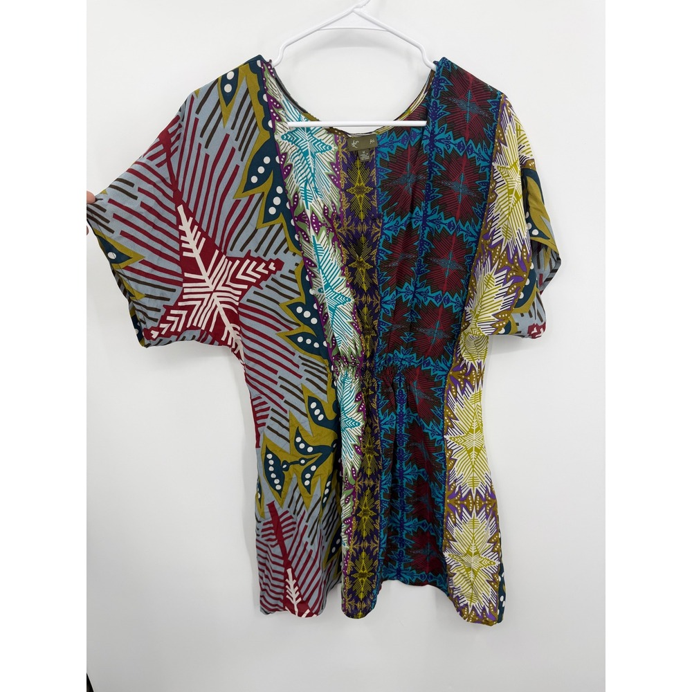 Fei Anthropologie Mixed Print 100% Silk Tunic Top Womens M Multicolor Boho Luxe